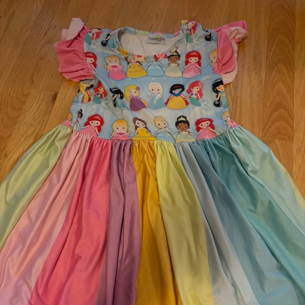 Princess Rainbow Twirl Dress Sz 6 Ariel Snow White Elsa Tiana Aurora Jasmine